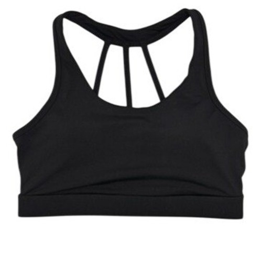 Reebok Sports Bra Women Medium Black Strappy Cage Back Medium Impact Activewear